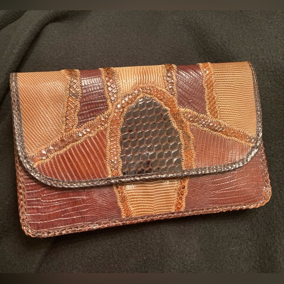 Carlos Falchi Handbags - Vintage: Carlos Falchi snakeskin leather clutch, includes duster bag